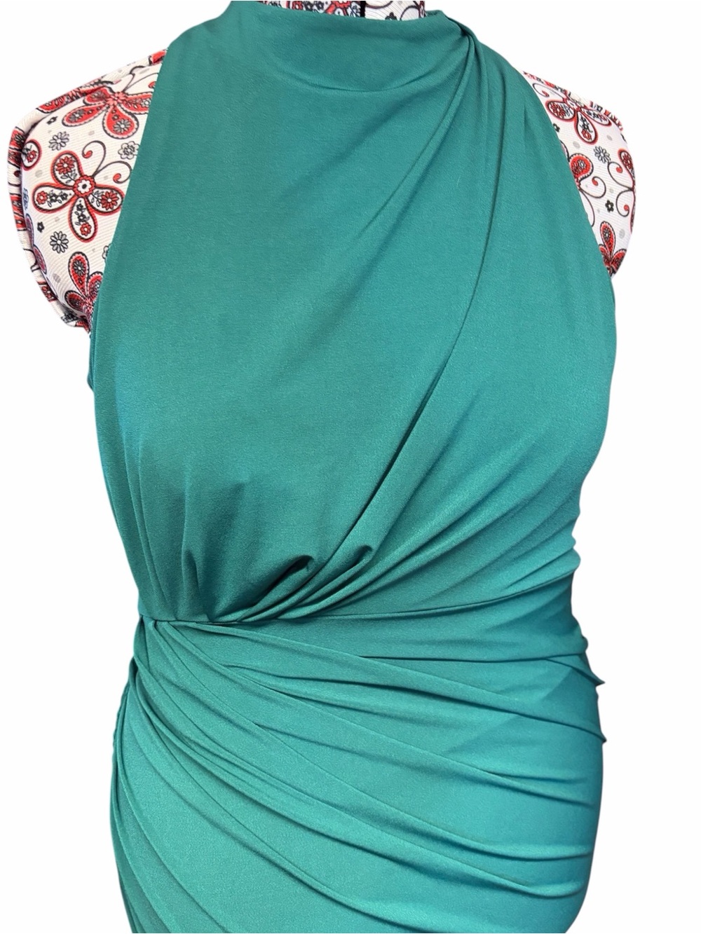 Le Chateau Emerald Green Ruched High Neck Dress M Cocktail Holiday Wedding Guest